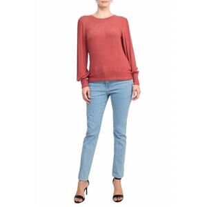 NEW CATHERINE MALANDRINO crew neck long sleeve elastic cuff’s solid knit top in